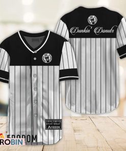 Sleek Black Vertical Striped Dunkin’ Donuts Baseball Jersey Shirt Style