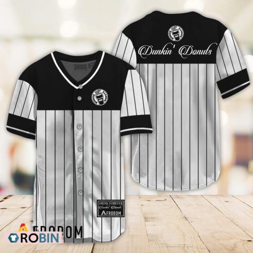 Sleek Black Vertical Striped Dunkin’ Donuts Baseball Jersey Shirt Style