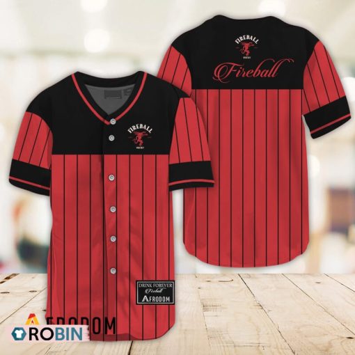 Sleek Black Vertical Striped Fireball Whisky Baseball Jersey Shirt Style