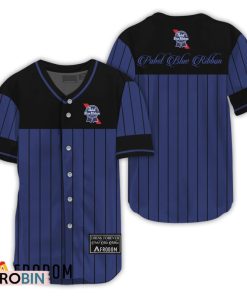 Sleek Black Vertical Striped Pabst Blue Ribbon Baseball Jersey Shirt Style PBR Jersey Sleek Black Vertical Striped Pabst Blue Ribbon Baseball Jersey Shirt Style PBR Jersey