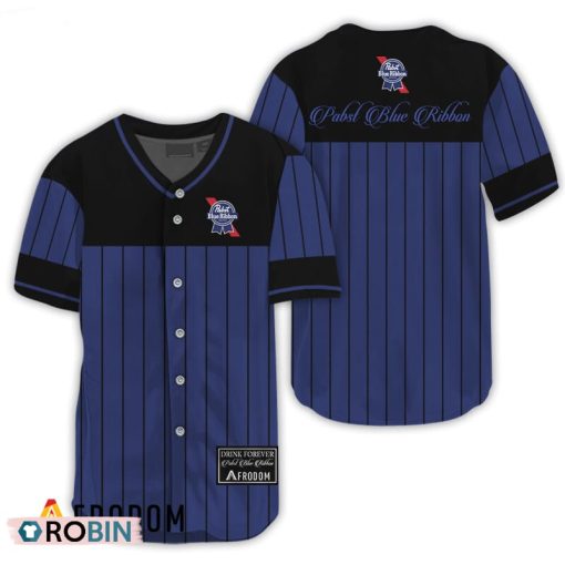 Sleek Black Vertical Striped Pabst Blue Ribbon Baseball Jersey Shirt Style PBR Jersey
