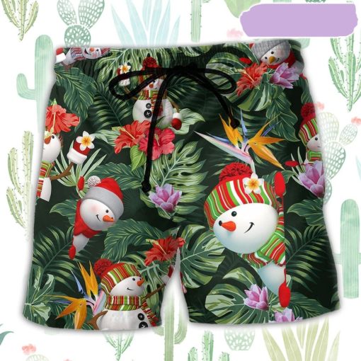 Snowman Stay Cool Floral Beach Short, Gift for Holiday Summer
