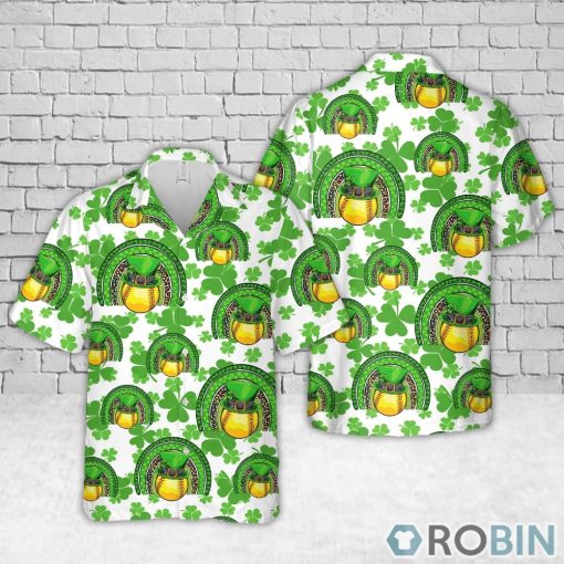 Softball Shamrock St Patrick’s Day Hawaiian Shirt