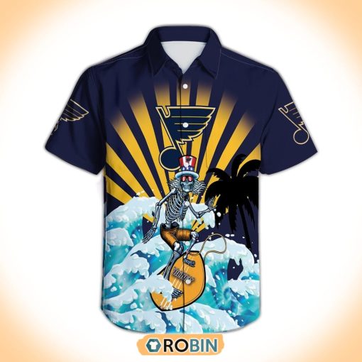 St. Louis Blues Grateful Dead Skeleton Surfing Hawaiian Shirt