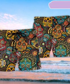 Sugar Skull Basic Mix Beach Short, Gift for Holiday Summer