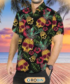Summer Pineapple Skull Tropical Hawaiian Button Shirt