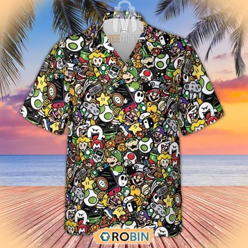 Super Mario Characters All In One Pattern Hawaiian Shirt