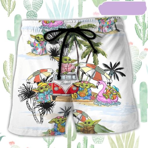 SW Cartoon Baby Yoda Beach Short, Gift for Holiday Summer