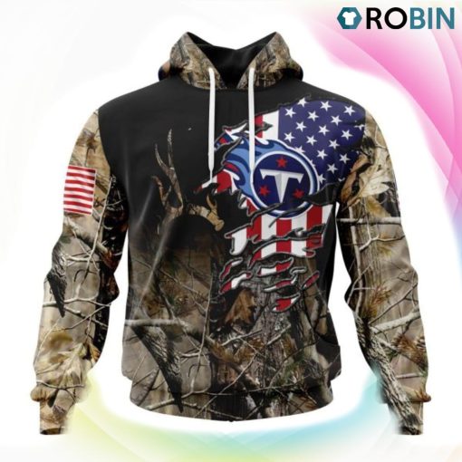 Tennessee Titans Hunting Camo US Flag Style 3D Hoodie, Titans Gifts