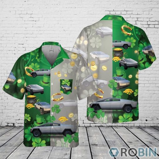 Tesla Cybertruck Patrick’s Day Pocket Hawaiian Shirt