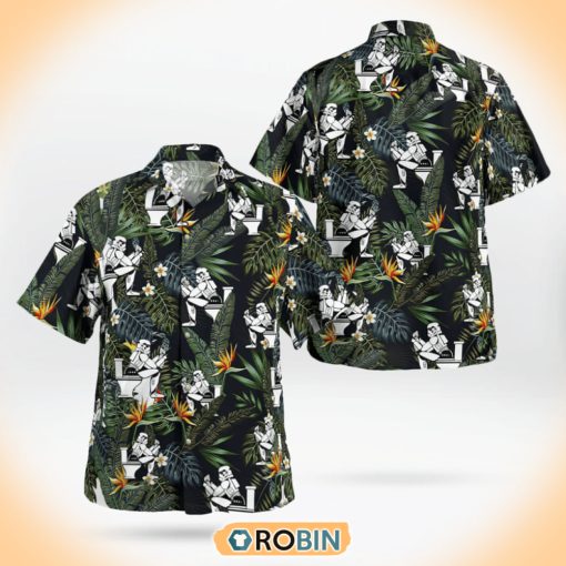 Topical Leaves Stormtrooper Reading On Toilet Hawaiian Shirt