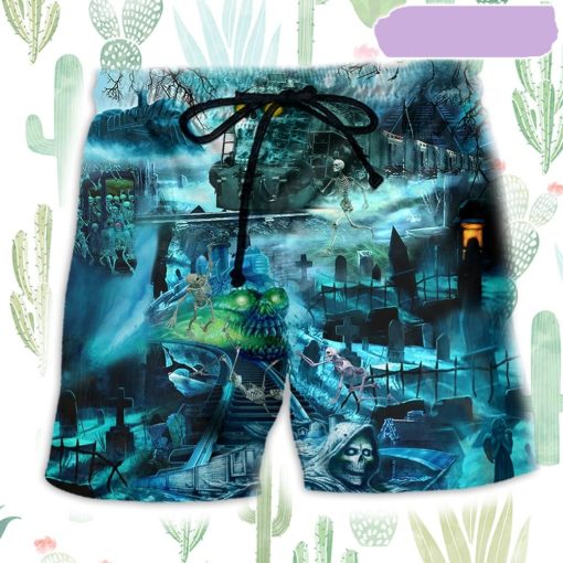 Train Ghost Blue Style Beach Short, Gift for Holiday Summer