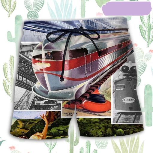 Train Retro Luxury Style Beach Short, Gift for Holiday Summer