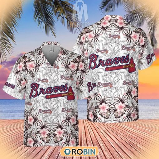 Tropical Flowers With Atlanta Braves In Center Hawaiian Shirt