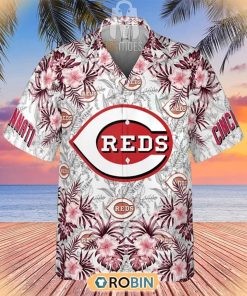 Tropical Flowers With Cincinnati Reds In Center Hawaiian Shirt Tropical Flowers With Cincinnati Reds In Center Hawaiian Shirt