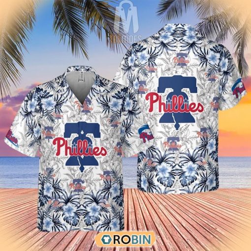 Tropical Flowers With Philadelphia Phillies In Center Hawaiian Shirt