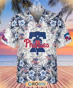 Tropical Flowers With Philadelphia Phillies In Center Hawaiian Shirt Tropical Flowers With Philadelphia Phillies In Center Hawaiian Shirt