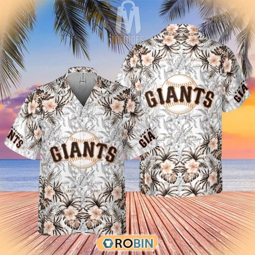 Tropical Flowers With San Francisco Giants In Center Hawaiian Shirt