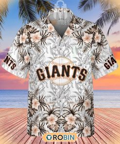 Tropical Flowers With San Francisco Giants In Center Hawaiian Shirt