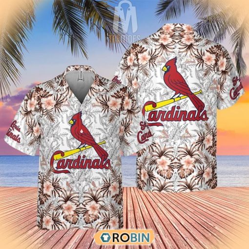 Tropical Flowers With St. Louis Cardinals In Center Hawaiian Shirt