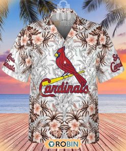 Tropical Flowers With St. Louis Cardinals In Center Hawaiian Shirt