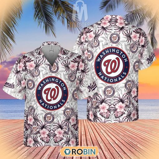 Tropical Flowers With Washington Nationals In Center Hawaiian Shirt