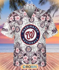 Tropical Flowers With Washington Nationals In Center Hawaiian Shirt Tropical Flowers With Washington Nationals In Center Hawaiian Shirt