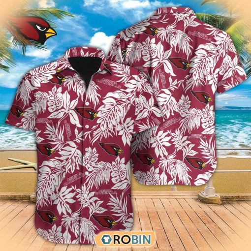 Tropical Leafs NFL Arizona Cardinals Hawaiian Design Button Shirt