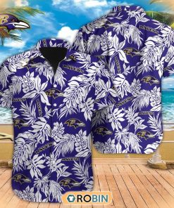 Tropical Leafs NFL Baltimore Ravens Hawaiian Design Button Shirt