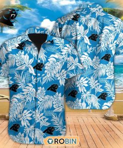 Tropical Leafs NFL Carolina Panthers Hawaiian Design Button Shirt