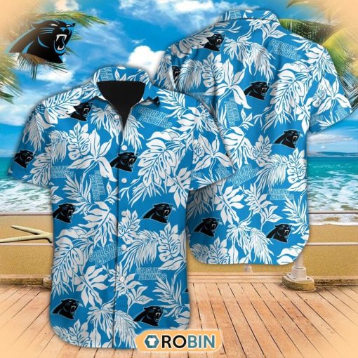 Tropical Leafs NFL Carolina Panthers Hawaiian Design Button Shirt