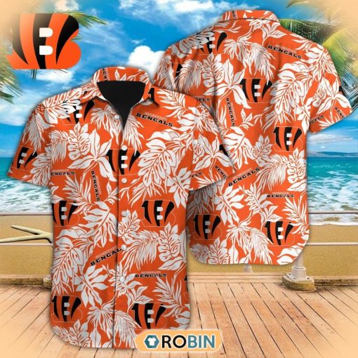 Tropical Leafs NFL Cincinnati Bengals Hawaiian Design Button Shirt