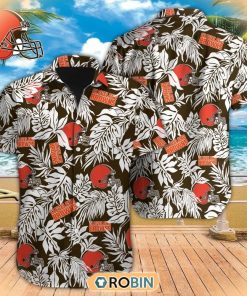 Tropical Leafs NFL Cleveland Browns Hawaiian Design Button Shirt