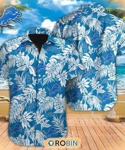 Tropical Leafs NFL Detroit Lions Hawaiian Design Button Shirt
