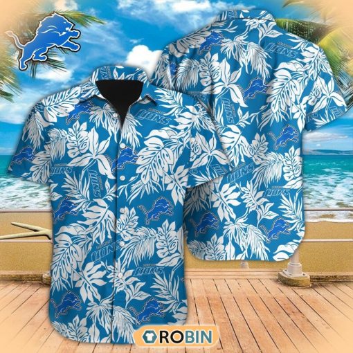 Tropical Leafs NFL Detroit Lions Hawaiian Design Button Shirt