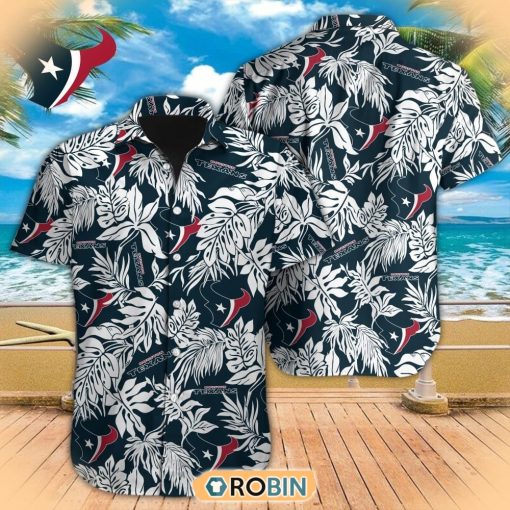 Tropical Leafs NFL Houston Texans Hawaiian Design Button Shirt