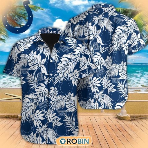 Tropical Leafs NFL Indianapolis Colts Hawaiian Design Button Shirt