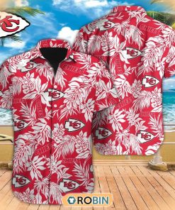 Tropical Leafs NFL Kansas City Chiefs Hawaiian Design Button Shirt