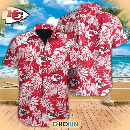 Tropical Leafs NFL Kansas City Chiefs Hawaiian Design Button Shirt