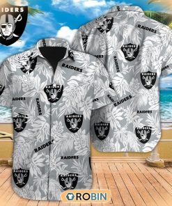 Tropical Leafs NFL Las Vegas Raiders Hawaiian Design Button Shirt