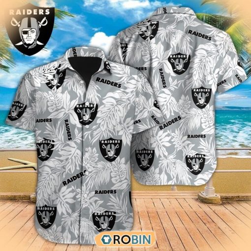 Tropical Leafs NFL Las Vegas Raiders Hawaiian Design Button Shirt