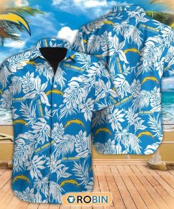Tropical Leafs NFL Los Angeles Chargers Hawaiian Design Button Shirt
