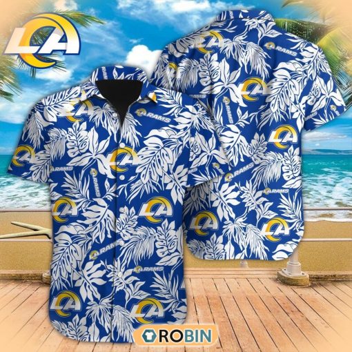 Tropical Leafs NFL Los Angeles Rams Hawaiian Design Button Shirt