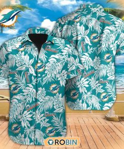 Tropical Leafs NFL Miami Dolphins Hawaiian Design Button Shirt