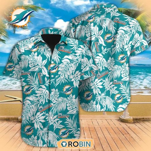 Tropical Leafs NFL Miami Dolphins Hawaiian Design Button Shirt