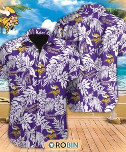 Tropical Leafs NFL Minnesota Vikings Hawaiian Design Button Shirt
