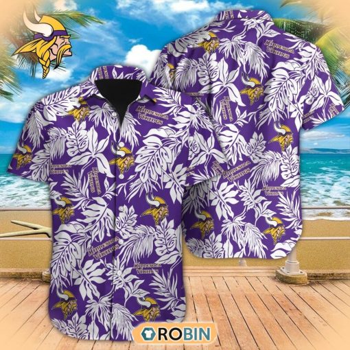 Tropical Leafs NFL Minnesota Vikings Hawaiian Design Button Shirt