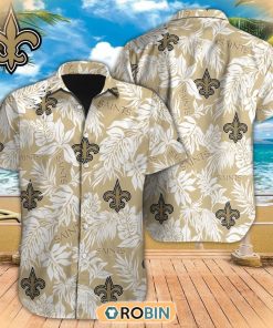Tropical Leafs NFL New Orleans Saints Hawaiian Design Button Shirt