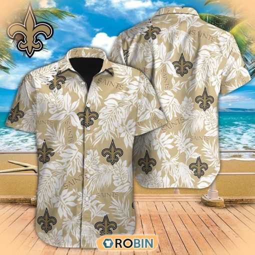 Tropical Leafs NFL New Orleans Saints Hawaiian Design Button Shirt