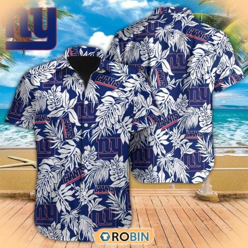 Tropical Leafs NFL New York Giants Hawaiian Design Button Shirt